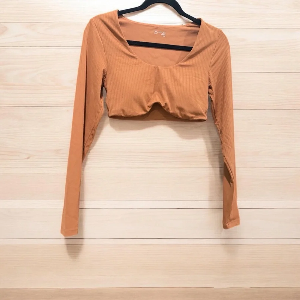 aerie Ribbed Long-Sleeve Cropped Top - Rust